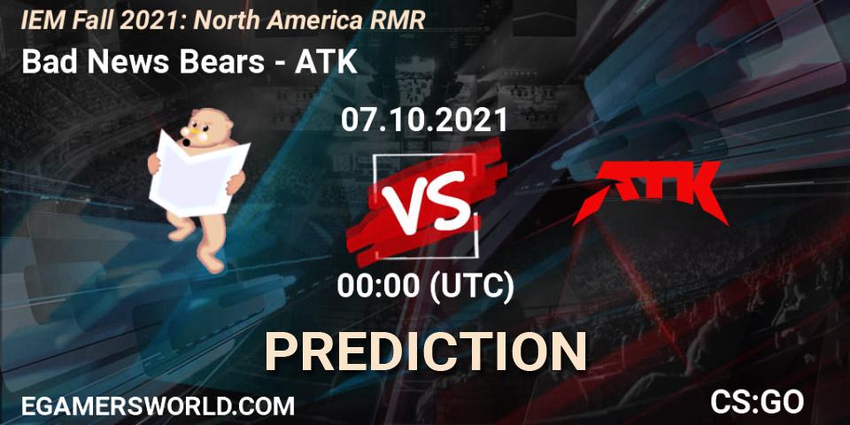 Pronósticos Bad News Bears - ATK. 07.10.21. IEM Fall 2021: North America RMR - CS2 (CS:GO)