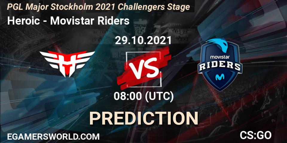 Pronósticos Heroic - Movistar Riders. 29.10.2021 at 08:15. PGL Major Stockholm 2021 Challengers Stage - Counter-Strike (CS2)