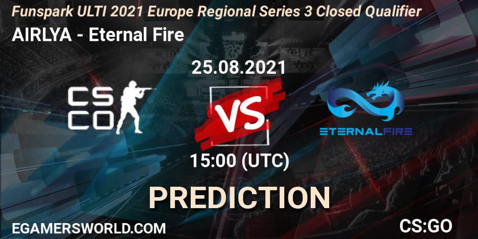 Pronósticos AIRLYA - Eternal Fire. 25.08.2021 at 16:20. Funspark ULTI 2021 Europe Regional Series 3 Closed Qualifier - Counter-Strike (CS2)