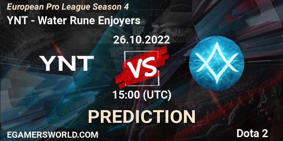 Pronósticos YNT - Water Rune Enjoyers. 26.10.2022 at 15:05. European Pro League Season 4 - Dota 2