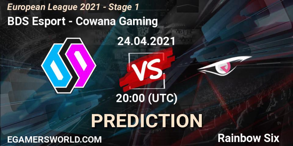 Pronósticos BDS Esport - Cowana Gaming. 24.04.2021 at 19:00. European League 2021 - Stage 1 - Rainbow Six