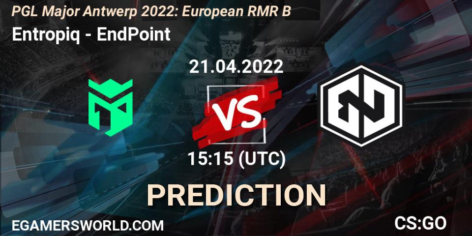 Pronósticos Entropiq - EndPoint. 21.04.2022 at 15:40. PGL Major Antwerp 2022: European RMR B - Counter-Strike (CS2)