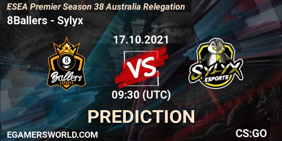 Pronósticos 8Ballers - Sylyx. 17.10.2021 at 09:30. ESEA Premier Season 38 Australia Relegation - Counter-Strike (CS2)