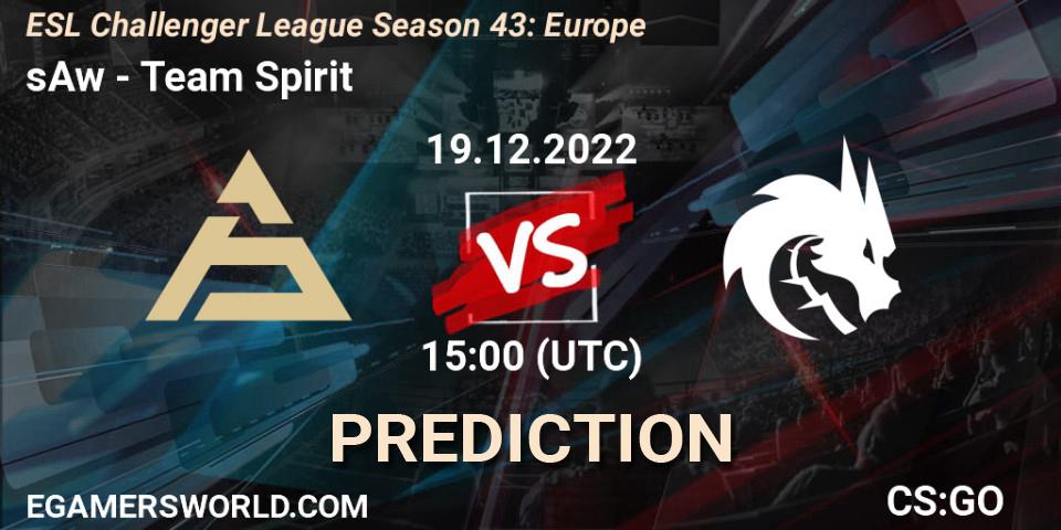 Pronósticos sAw - Team Spirit. 19.12.2022 at 15:00. ESL Challenger League Season 43: Europe - Counter-Strike (CS2)