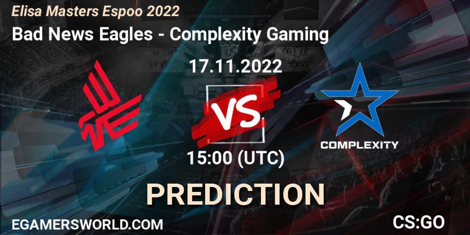 Pronósticos Bad News Eagles - Complexity Gaming. 17.11.22. Elisa Masters Espoo 2022 - CS2 (CS:GO)