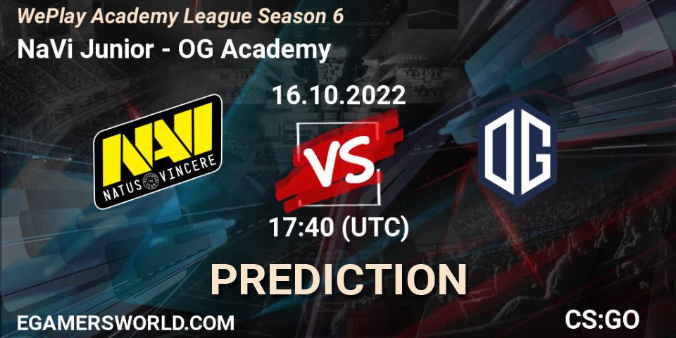 Pronósticos NaVi Junior - OG Academy. 28.10.2022 at 15:55. WePlay Academy League Season 6 - Counter-Strike (CS2)