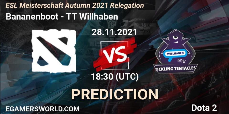 Pronósticos Bananenboot - TT Willhaben. 28.11.2021 at 18:33. ESL Meisterschaft Autumn 2021 Relegation - Dota 2