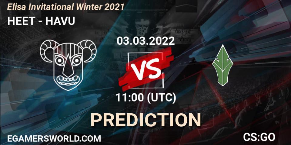 Pronósticos HEET - HAVU. 03.03.2022 at 11:00. Elisa Invitational Winter 2021 - Counter-Strike (CS2)