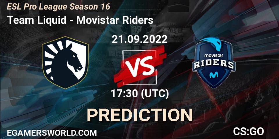 Pronósticos Team Liquid - Movistar Riders. 21.09.2022 at 18:15. ESL Pro League Season 16 - Counter-Strike (CS2)