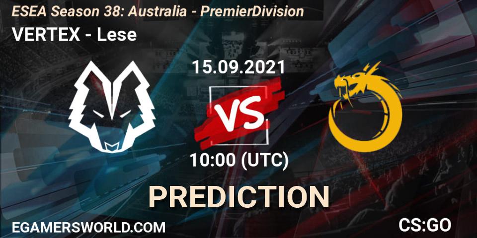 Pronósticos VERTEX - Lese. 20.09.2021 at 10:00. ESEA Season 38: Australia - Premier Division - Counter-Strike (CS2)