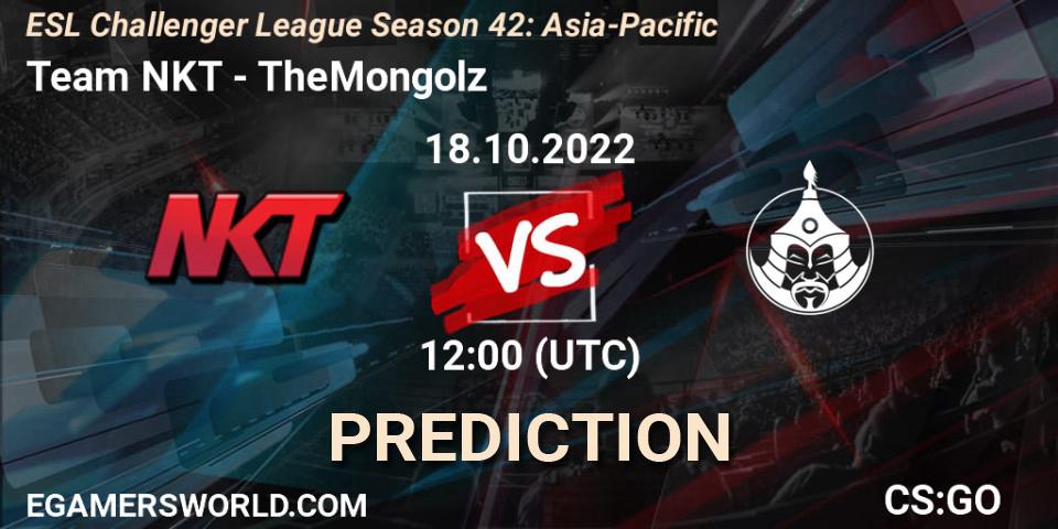 Pronósticos Team NKT - TheMongolz. 18.10.2022 at 12:00. ESL Challenger League Season 42: Asia-Pacific - Counter-Strike (CS2)