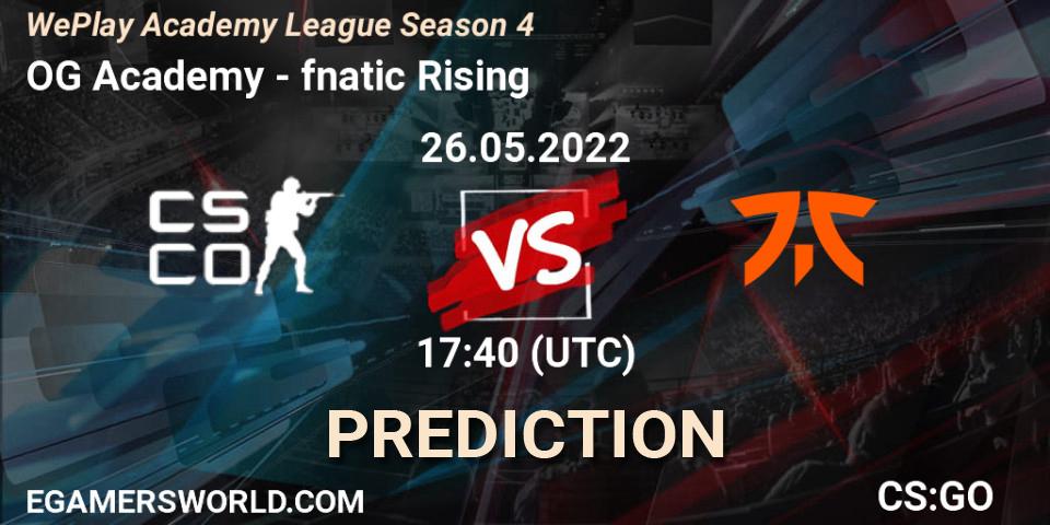 Pronósticos OG Academy - fnatic Rising. 26.05.2022 at 17:40. WePlay Academy League Season 4 - Counter-Strike (CS2)