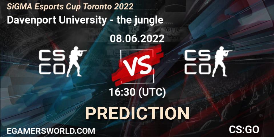 Pronósticos Davenport University - the jungle. 08.06.2022 at 16:30. SiGMA Esports Cup Toronto 2022 - Counter-Strike (CS2)