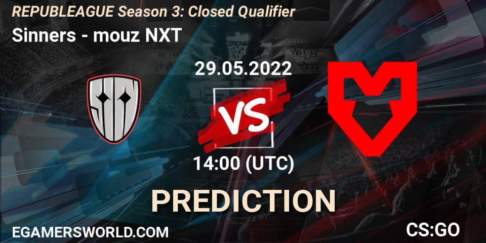 Pronósticos Sinners - mouz NXT. 29.05.2022 at 14:00. REPUBLEAGUE Season 3: Closed Qualifier - Counter-Strike (CS2)