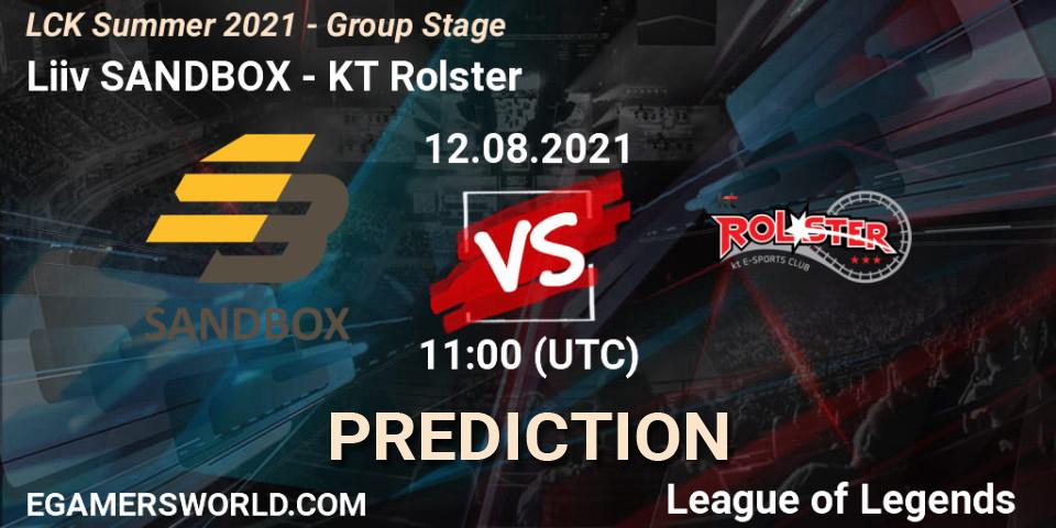 Pronósticos Liiv SANDBOX - KT Rolster. 12.08.2021 at 11:00. LCK Summer 2021 - Group Stage - LoL