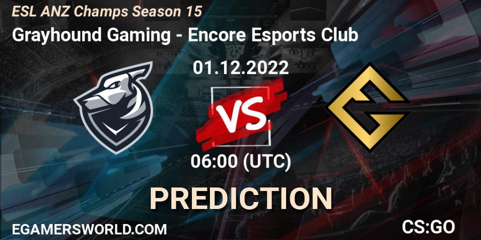 Pronósticos Grayhound Gaming - Encore Esports Club. 01.12.2022 at 06:00. ESL ANZ Champs Season 15 - Counter-Strike (CS2)