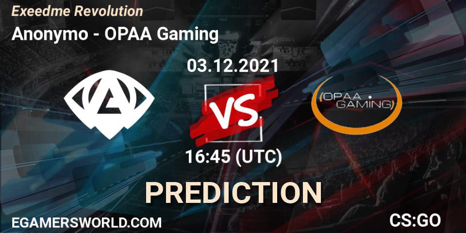 Pronósticos Anonymo - OPAA Gaming. 03.12.2021 at 17:00. Exeedme Revolution - Counter-Strike (CS2)