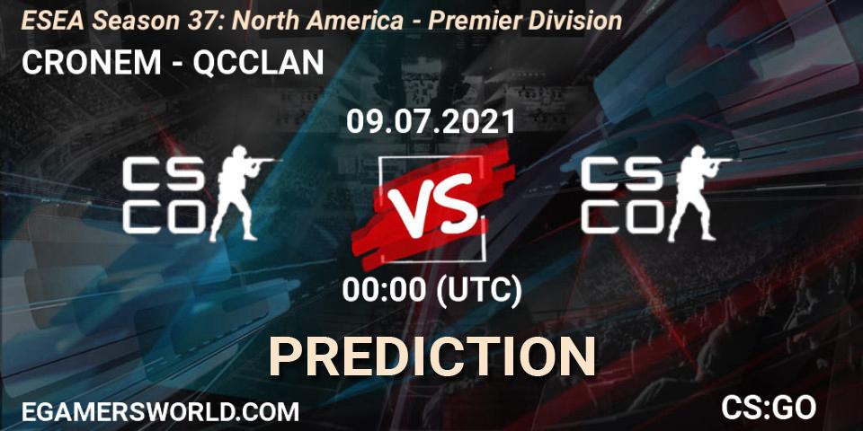 Pronósticos CRONEM - QCCLAN. 12.07.2021 at 00:00. ESEA Season 37: North America - Premier Division - Counter-Strike (CS2)