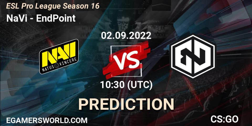 Pronósticos NaVi - EndPoint. 02.09.2022 at 10:30. ESL Pro League Season 16 - Counter-Strike (CS2)