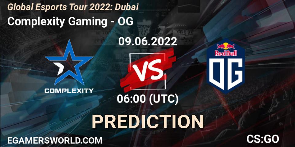 Pronósticos Complexity Gaming - OG. 09.06.2022 at 06:00. Global Esports Tour 2022: Dubai - Counter-Strike (CS2)