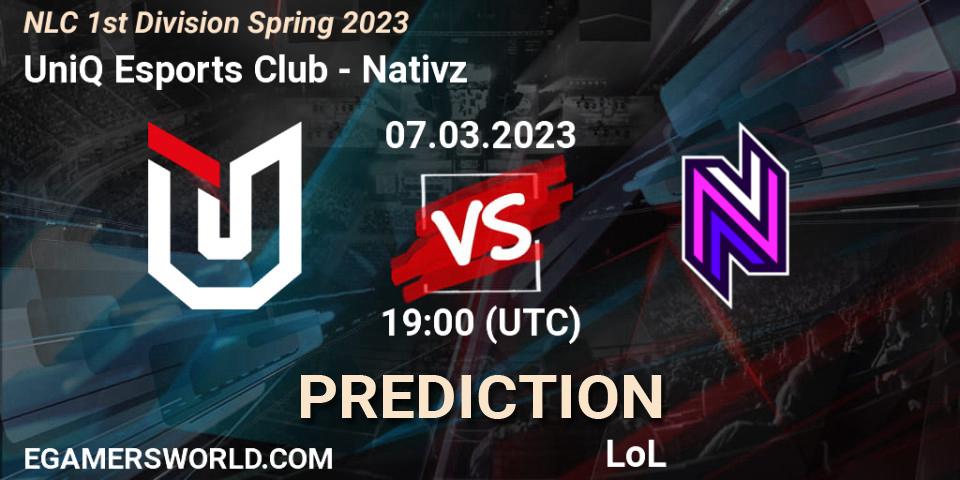 Pronósticos UniQ Esports Club - Nativz. 08.02.23. NLC 1st Division Spring 2023 - LoL