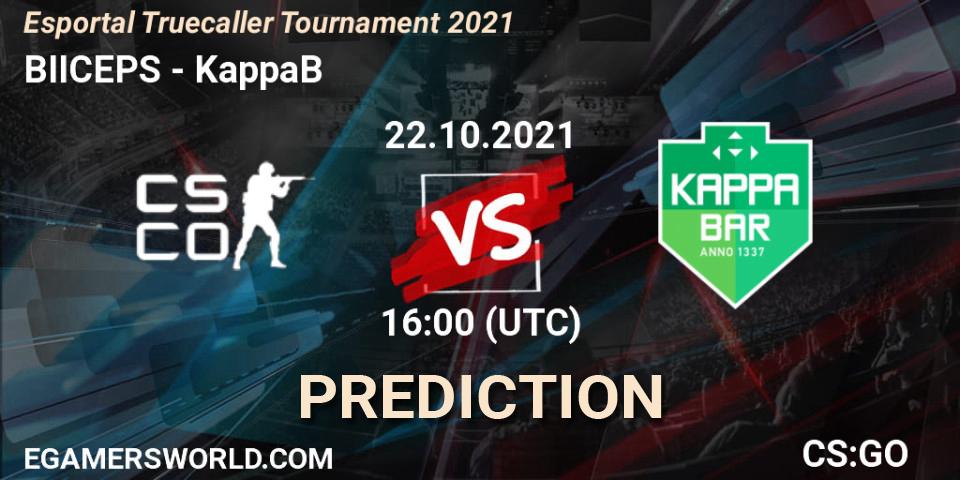 Pronósticos BIICEPS - KappaB. 22.10.2021 at 16:25. Esportal Truecaller Tournament - Counter-Strike (CS2)
