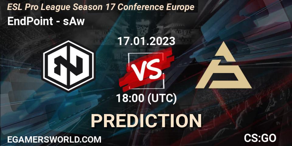 Pronósticos EndPoint - sAw. 17.01.2023 at 18:00. ESL Pro League Season 17 Conference Europe - Counter-Strike (CS2)