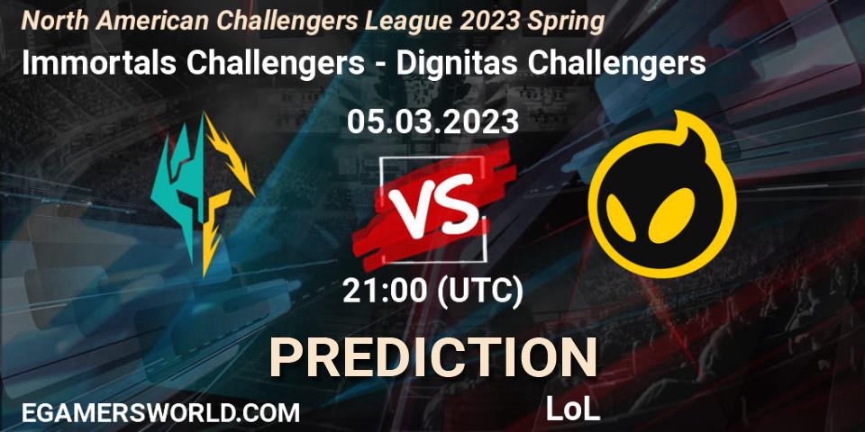 Pronósticos Immortals Challengers - Dignitas Challengers. 05.03.23. NACL 2023 Spring - Group Stage - LoL