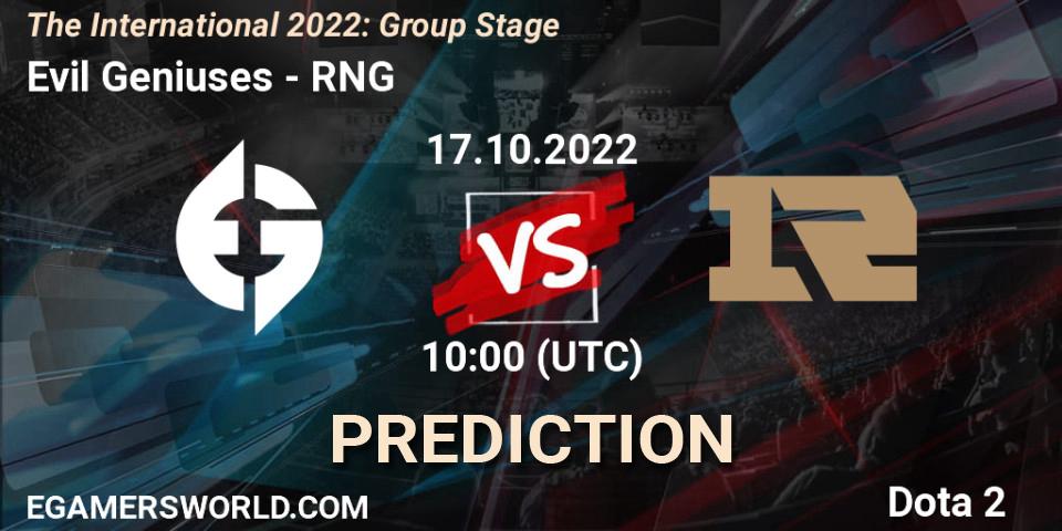 Pronósticos Evil Geniuses - RNG. 17.10.22. The International 2022: Group Stage - Dota 2