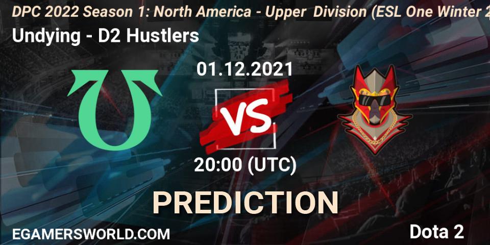 Pronósticos Undying - D2 Hustlers. 01.12.2021 at 19:57. DPC 2022 Season 1: North America - Upper Division (ESL One Winter 2021) - Dota 2