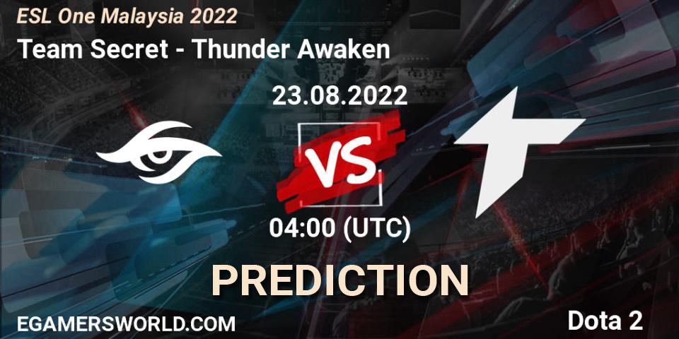 Pronósticos Team Secret - Thunder Awaken. 23.08.2022 at 04:00. ESL One Malaysia 2022 - Dota 2