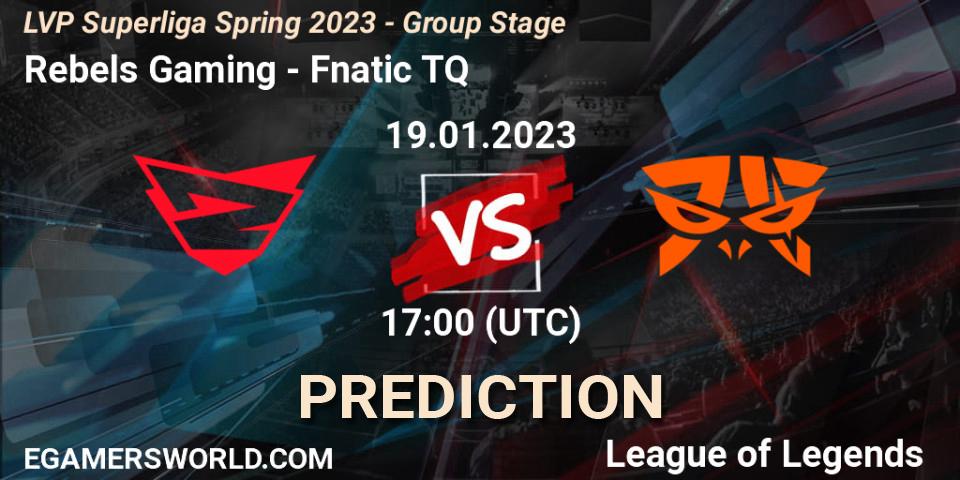 Pronósticos Rebels Gaming - Fnatic TQ. 19.01.2023 at 17:00. LVP Superliga Spring 2023 - Group Stage - LoL