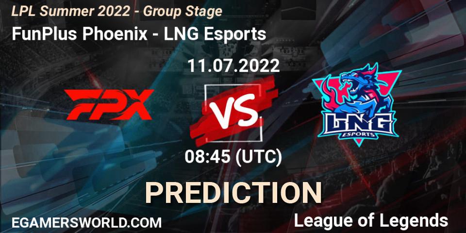 Pronósticos FunPlus Phoenix - LNG Esports. 11.07.22. LPL Summer 2022 - Group Stage - LoL