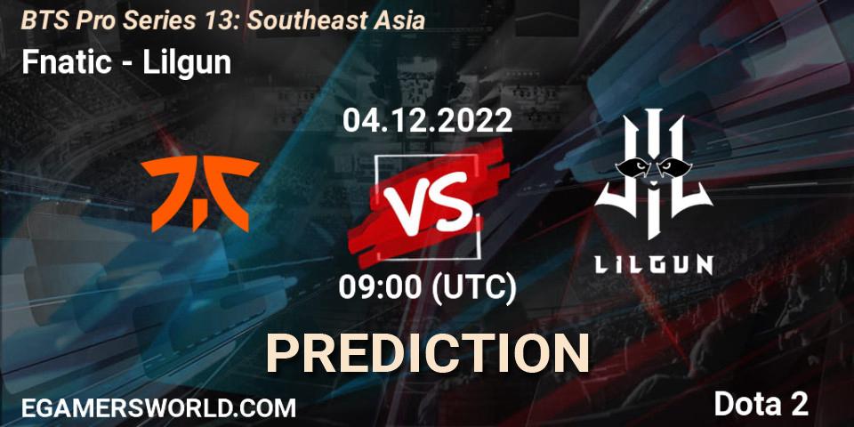Pronósticos Fnatic - Lilgun. 27.11.22. BTS Pro Series 13: Southeast Asia - Dota 2