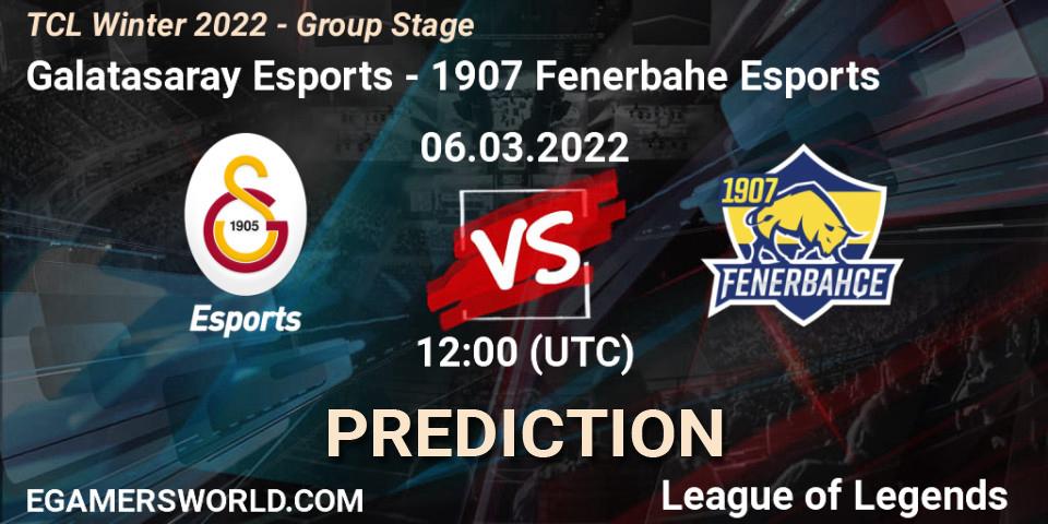Pronósticos Galatasaray Esports - 1907 Fenerbahçe Esports. 06.03.2022 at 12:00. TCL Winter 2022 - Group Stage - LoL