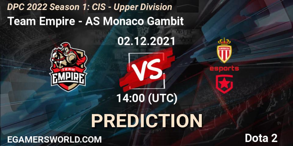 Pronósticos Team Empire - AS Monaco Gambit. 02.12.21. DPC 2022 Season 1: CIS - Upper Division - Dota 2