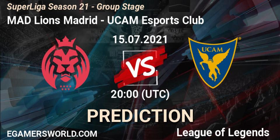 Pronósticos MAD Lions Madrid - UCAM Esports Club. 15.07.2021 at 20:00. SuperLiga Season 21 - Group Stage - LoL