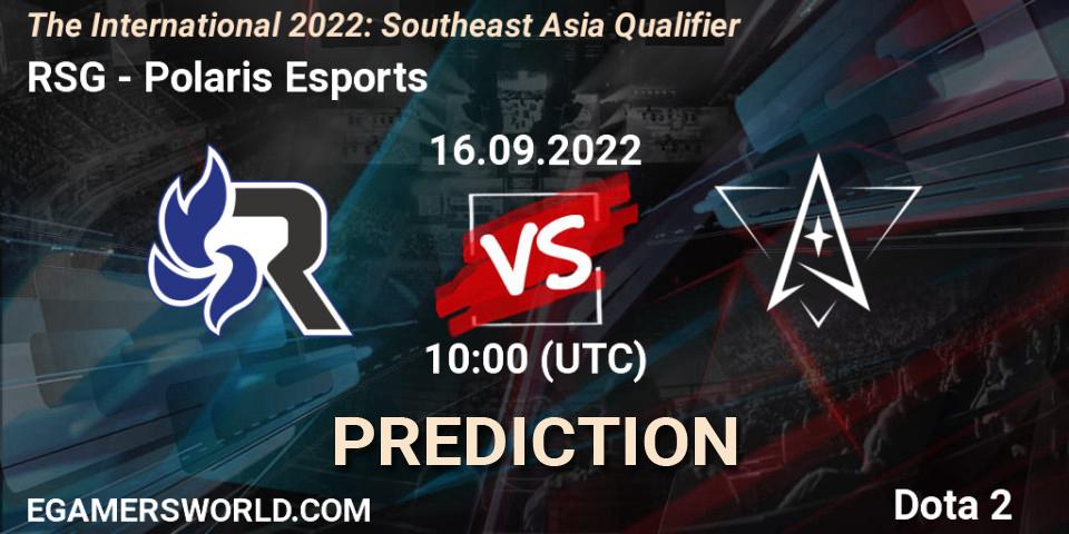 Pronósticos RSG - Polaris Esports. 16.09.2022 at 09:19. The International 2022: Southeast Asia Qualifier - Dota 2