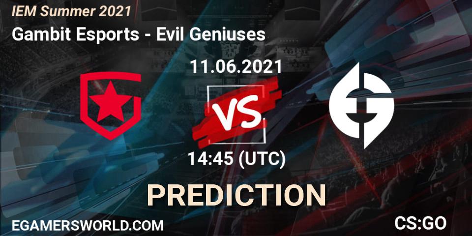Pronósticos Gambit Esports - Evil Geniuses. 11.06.21. IEM Summer 2021 - CS2 (CS:GO)