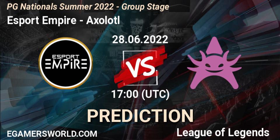 Pronósticos Esport Empire - Axolotl. 28.06.2022 at 18:00. PG Nationals Summer 2022 - Group Stage - LoL