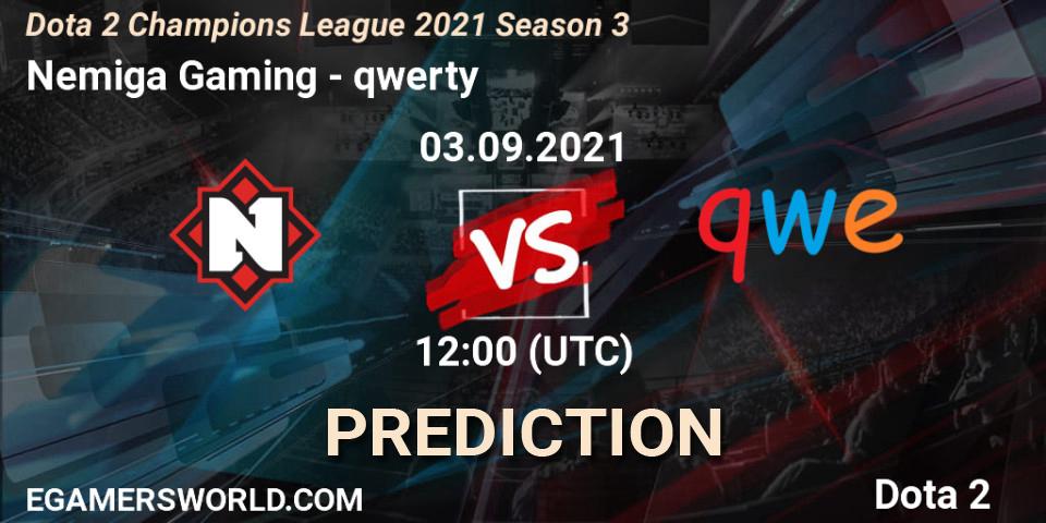 Pronósticos Nemiga Gaming - qwerty. 02.09.2021 at 15:01. Dota 2 Champions League 2021 Season 3 - Dota 2