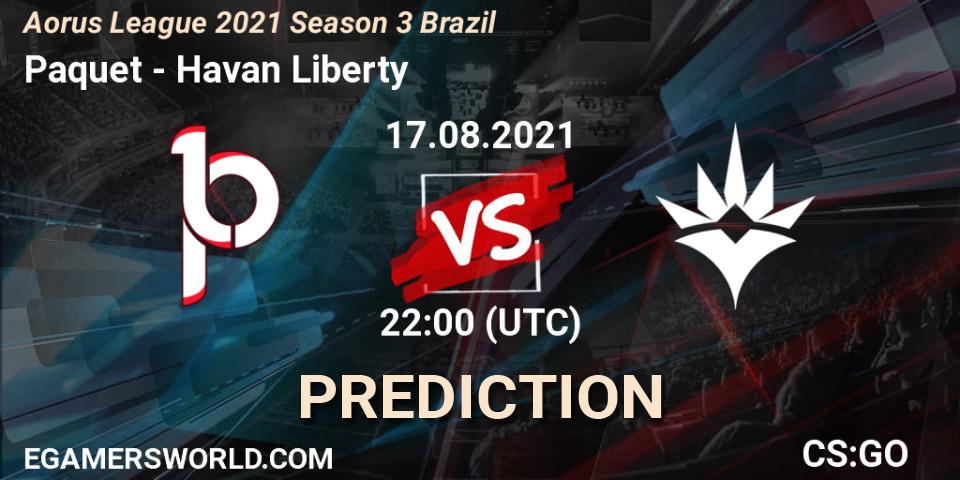 Pronósticos Paquetá - Havan Liberty. 17.08.2021 at 22:00. Aorus League 2021 Season 3 Brazil - Counter-Strike (CS2)