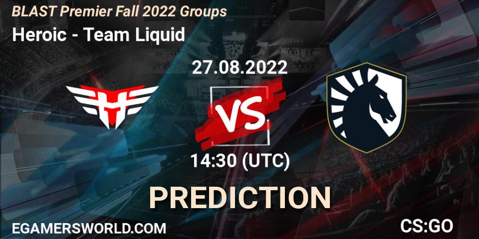 Pronósticos Heroic - Team Liquid. 27.08.2022 at 14:30. BLAST Premier Fall 2022 Groups - Counter-Strike (CS2)