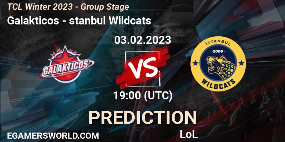 Pronósticos Galakticos - İstanbul Wildcats. 03.02.2023 at 19:00. TCL Winter 2023 - Group Stage - LoL