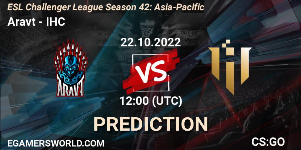 Pronósticos Aravt - IHC. 22.10.2022 at 12:00. ESL Challenger League Season 42: Asia-Pacific - Counter-Strike (CS2)
