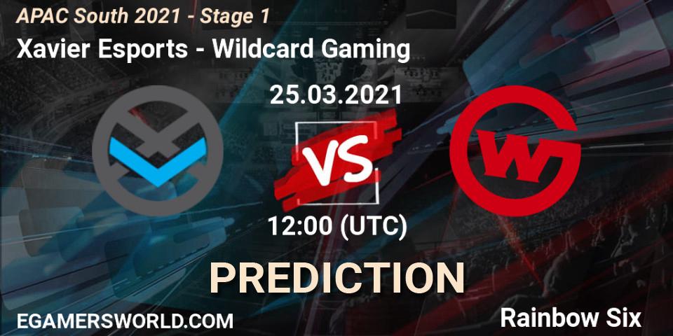 Pronósticos Xavier Esports - Wildcard Gaming. 25.03.2021 at 11:30. APAC South 2021 - Stage 1 - Rainbow Six