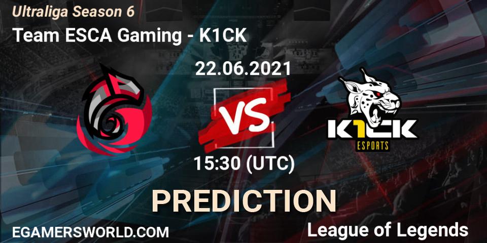 Pronósticos Team ESCA Gaming - K1CK. 22.06.2021 at 15:30. Ultraliga Season 6 - LoL