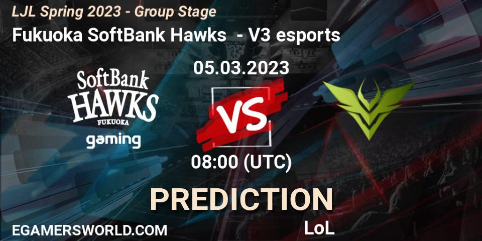 Pronósticos Fukuoka SoftBank Hawks - V3 esports. 05.03.2023 at 08:00. LJL Spring 2023 - Group Stage - LoL