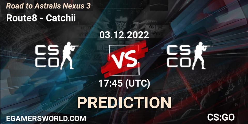 Pronósticos Route8 - Catchii. 03.12.2022 at 17:45. Road to Nexus #3 - Counter-Strike (CS2)