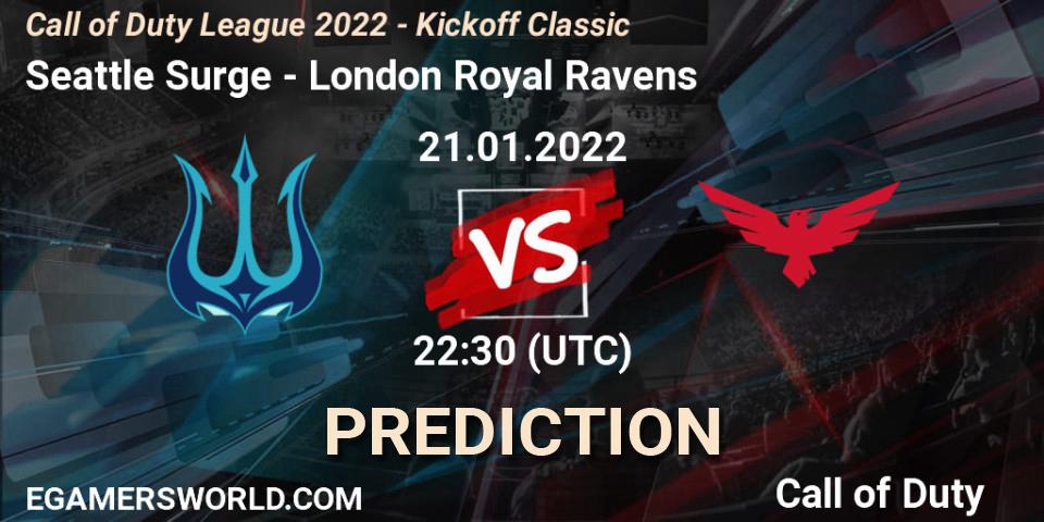 Pronósticos Seattle Surge - London Royal Ravens. 21.01.2022 at 22:30. Call of Duty League 2022 - Kickoff Classic - Call of Duty